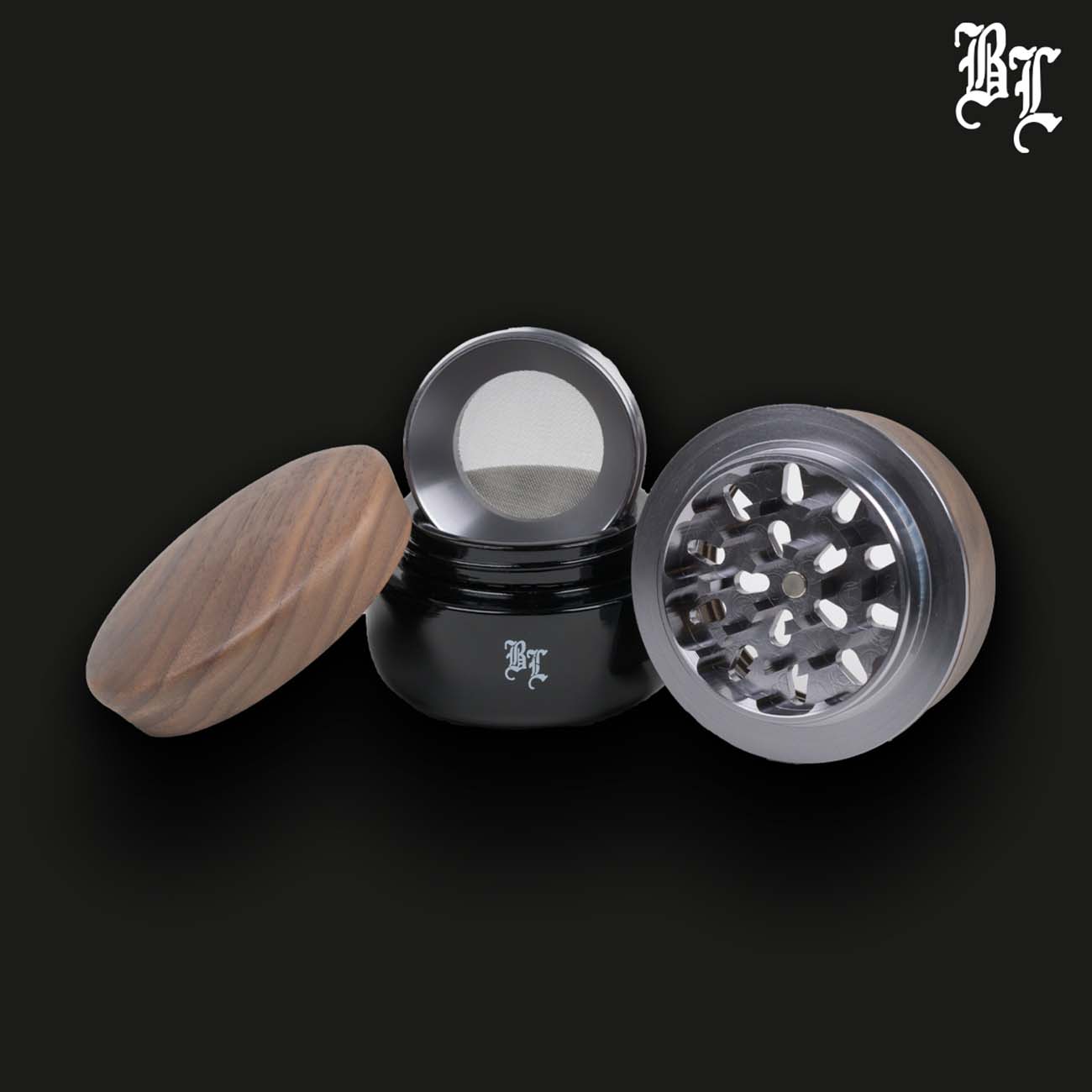 Black Leaf Holz-Grinder 4-tlg. mit Violettglas Details 4
